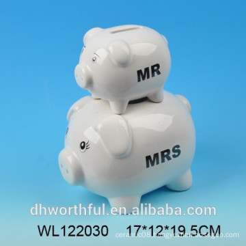 Double lay white color ceramic coin bank